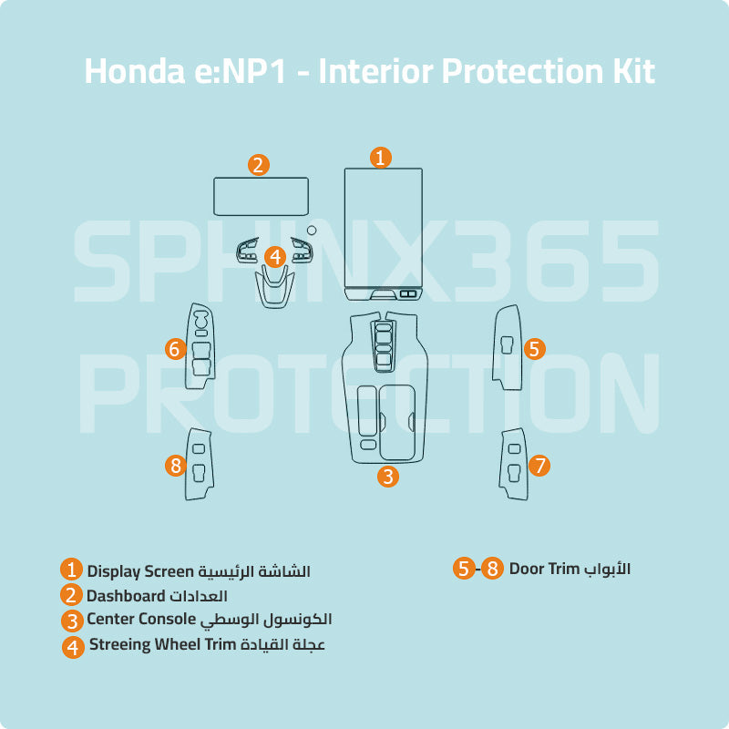 Car interior protection for Honda e:NP1 by Sphinx365, precut car film kits online, anti-scratch, self-healing.