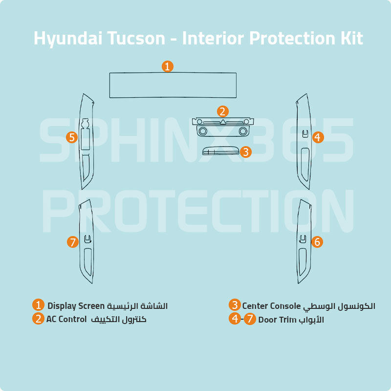 Car interior protection for Hyundai Tucson 2025 by Sphinx365, precut car film kits online, anti-scratch, self-healing.
