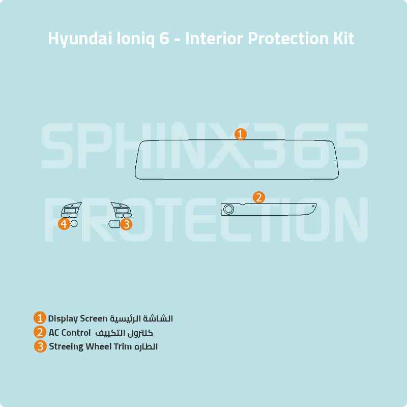 Car interior protection for Hyundai Ioniq 6 2023-2024 by Sphinx365, precut car film kits online, anti-scratch, self-healing.