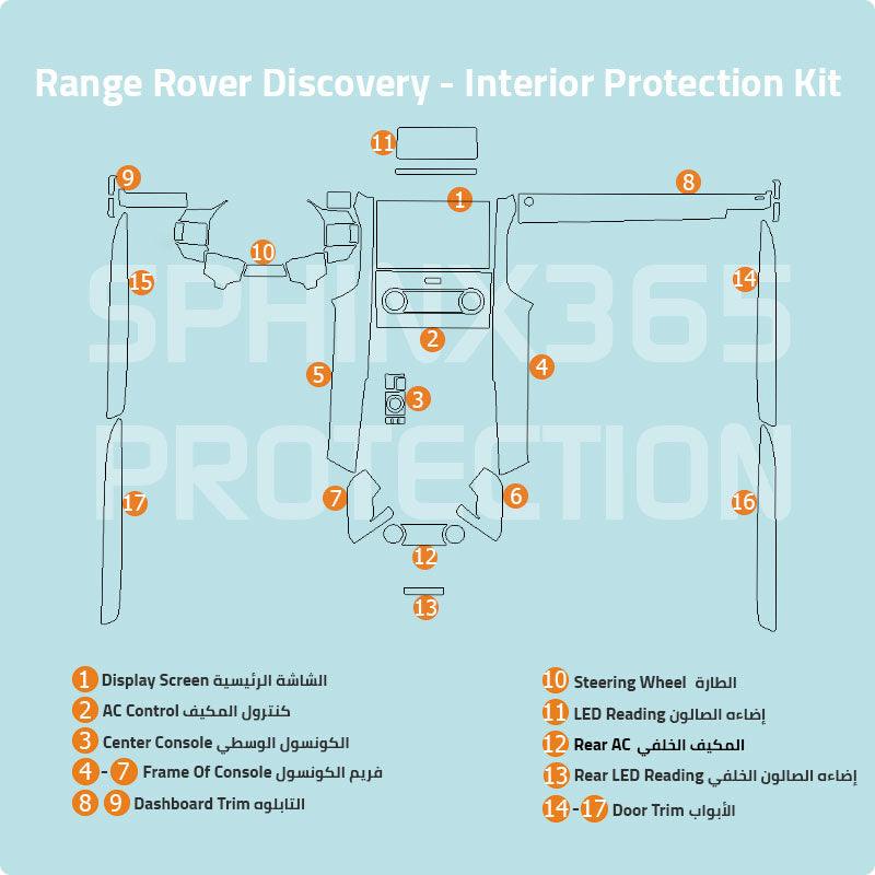 Pre-cut PPF for the Range Rover Discovery interior protection, showing the coverage areas.