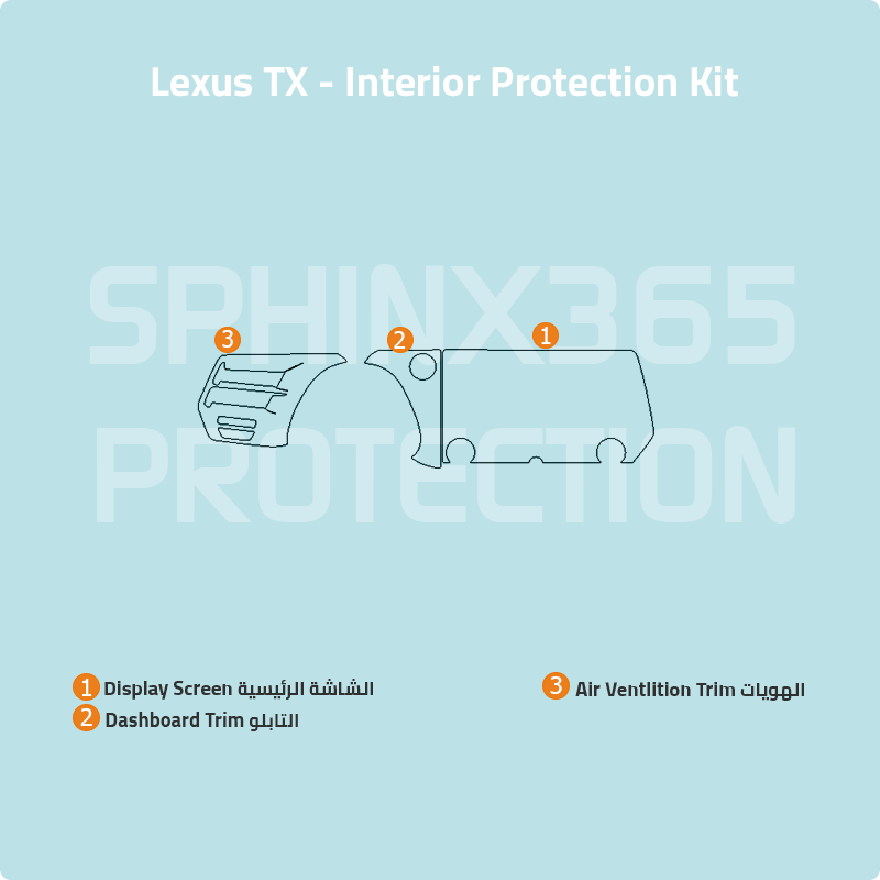Car interior protection for Lexus TX by Sphinx365, precut car film kits online, anti-scratch, self-healing.