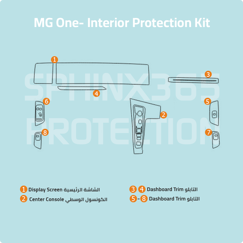 Car interior protection for MG One 2023 by Sphinx365, precut car film kits online, anti-scratch, self-healing.