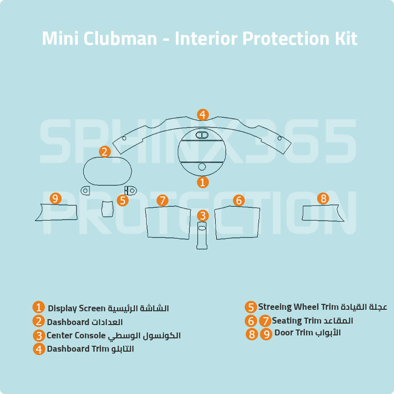 Car interior protection for Mini Clubman by Sphinx365, precut car film kits online, anti-scratch, self-healing.