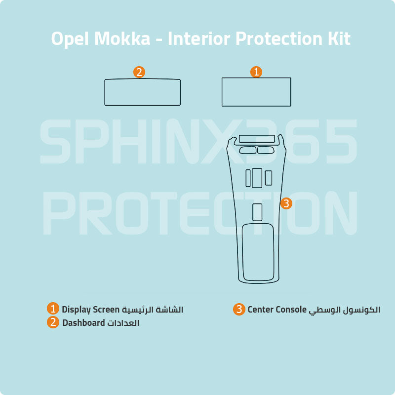 Car interior protection for Opel Mokka by Sphinx365, precut car film kits online, anti-scratch, self-healing.