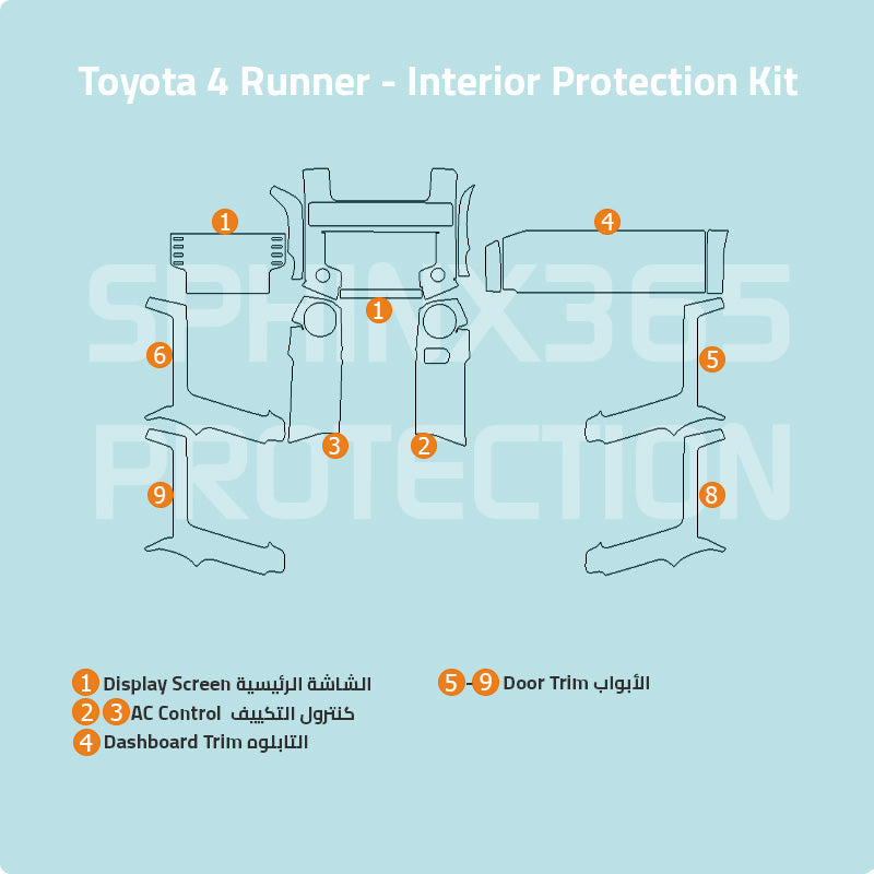 Car interior protection for Toyota 4 Runner by Sphinx365, precut car film kits online, anti-scratch, self-healing.