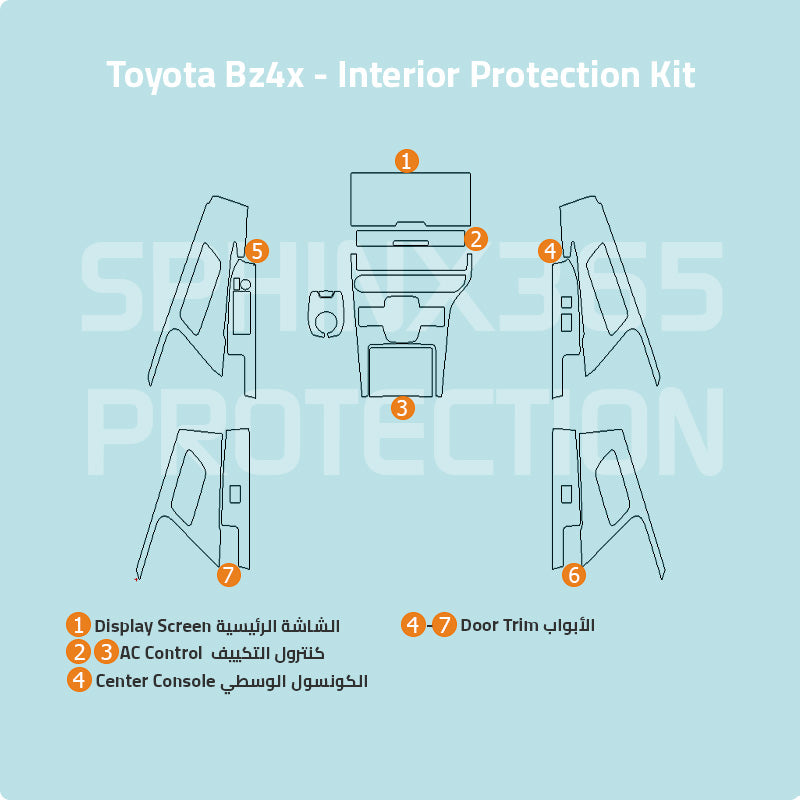 Car interior protection for Toyota Bz4X by Sphinx365, precut car film kits online, anti-scratch, self-healing.