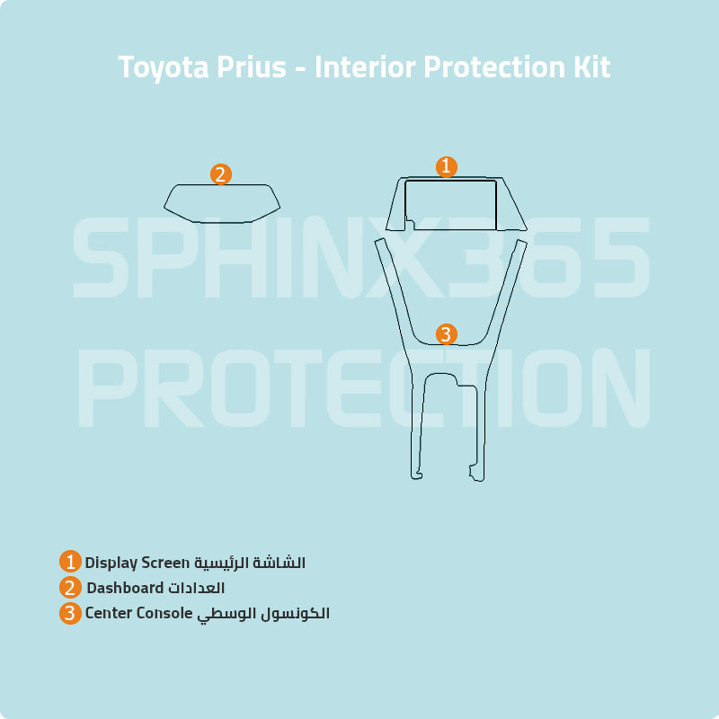 Car interior protection for Toyota Prius by Sphinx365, precut car film kits online, anti-scratch, self-healing.