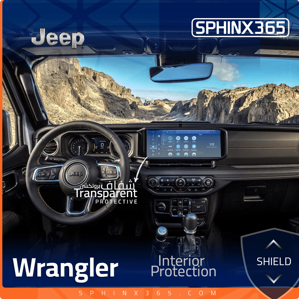Car interior protection for Jeep Wrangler 2019-2024 by Sphinx365, precut car film kits online, anti-scratch, self-healing.