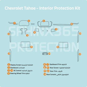 Car interior protection for Chevrolet Tahoe 2021 by Sphinx365, precut car film kits online, anti-scratch, self-healing.