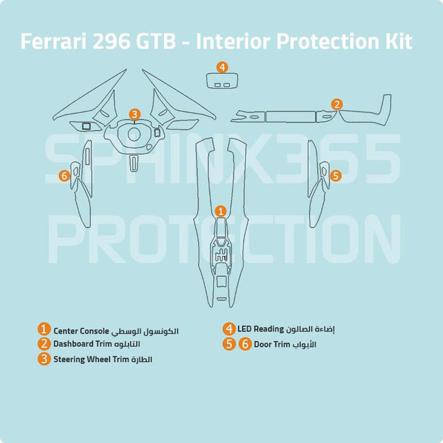 Sphinx365 Ferrari 296 GTB precut interior protection kit