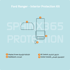 Car interior protection for Ford Ranger 2023-2025 by Sphinx365, precut car film kits online, anti-scratch, self-healing.