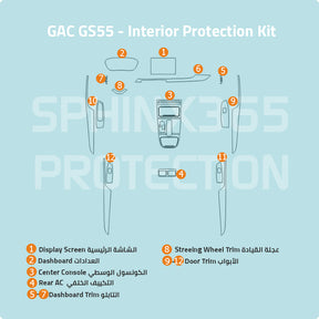 Car interior protection for GAC GS55 2018 by Sphinx365, precut car film kits online, anti-scratch, self-healing.