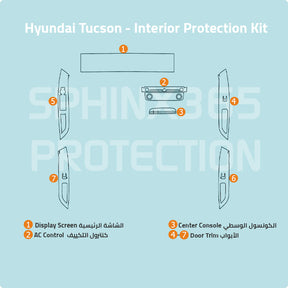 Car interior protection for Hyundai Tucson 2025 by Sphinx365, precut car film kits online, anti-scratch, self-healing.