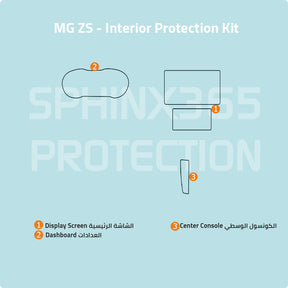 Car interior protection for MG ZS by Sphinx365, precut car film kits online, anti-scratch, self-healing.