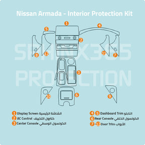 Car interior protection for Nissan Armada by Sphinx365, precut car film kits online, anti-scratch, self-healing.