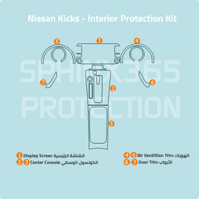 Car interior protection for Nissan Kicks by Sphinx365, precut car film kits online, anti-scratch, self-healing.