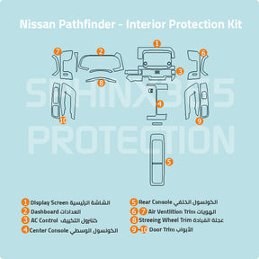 Car interior protection for Nissan Pathfinder by Sphinx365, precut car film kits online, anti-scratch, self-healing.