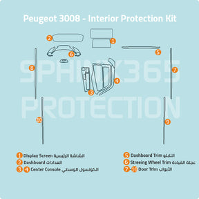 Car interior protection for Peugeot 3008 by Sphinx365, precut car film kits online, anti-scratch, self-healing.